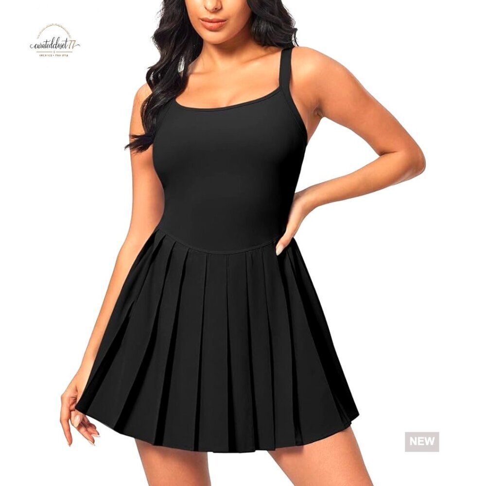 Women's Athletic Dress with Built-in Shorts Adjustable Straps Removable Pads